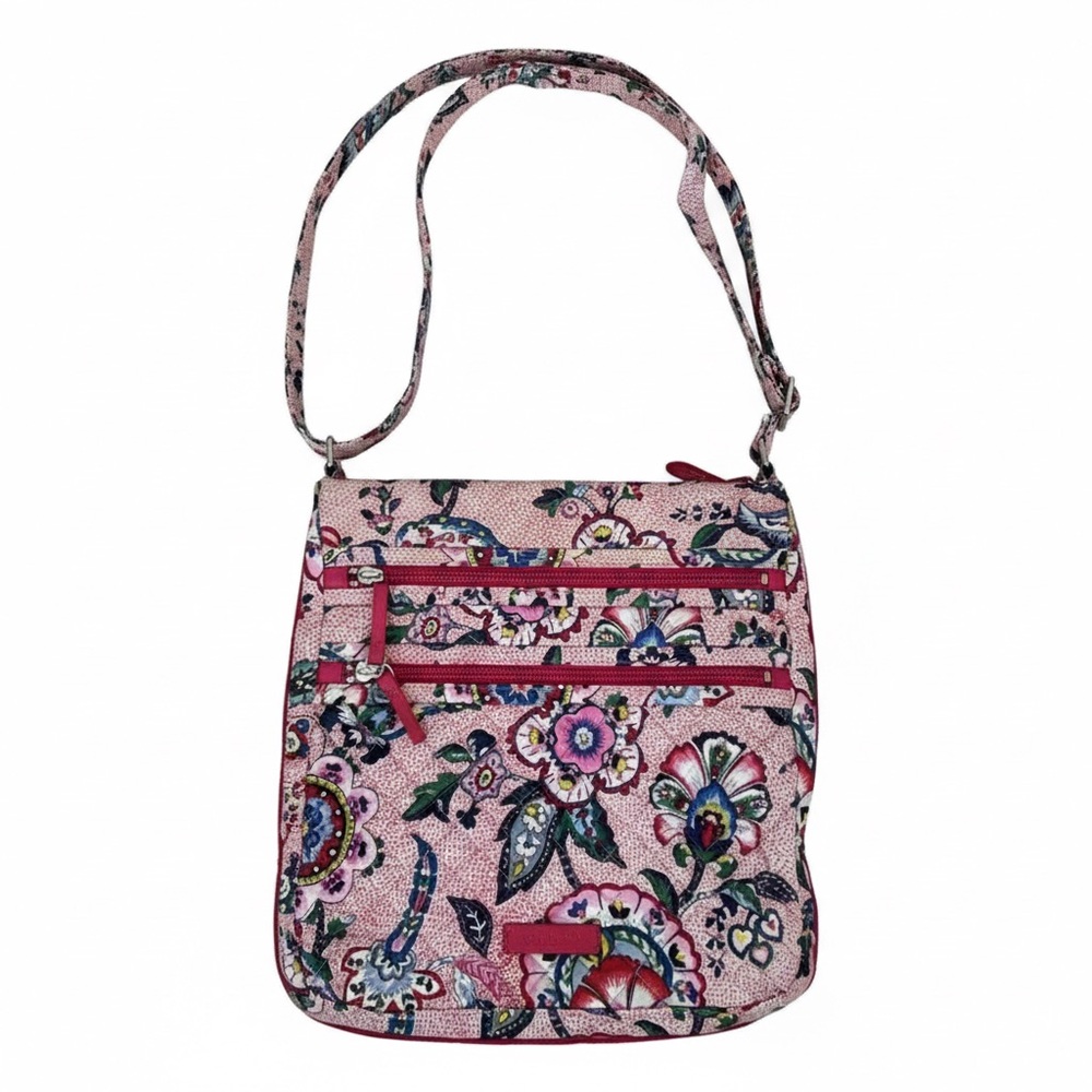 Vera Bradley Boho Iconic Triple Zip Hipster Stitched Flower Cotton Crossbody Bag